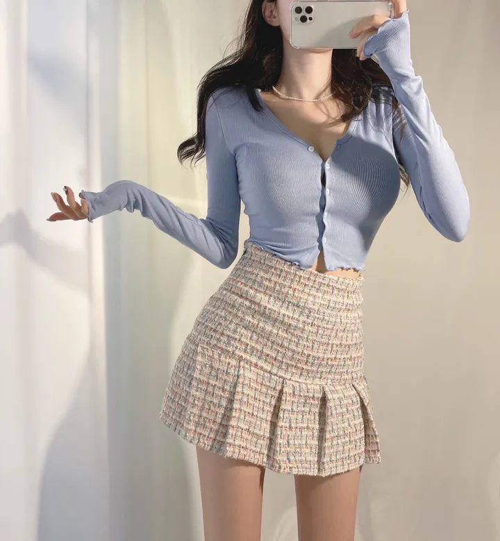 (쫀득/타이트핏)과즙 팡팡 데일리 물결 브이 쫀쫀 크롭 가디건 6color 상세 이미지 6