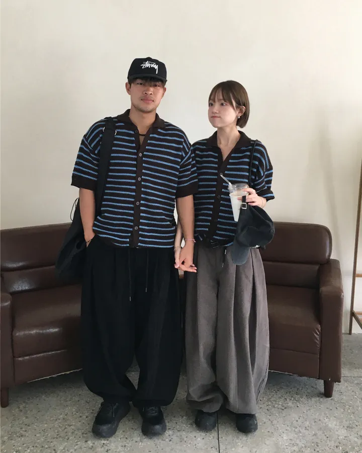 [온트추천] (UNISEX) 모리 스트라이프 카라 반팔 가디건 상세 이미지 13