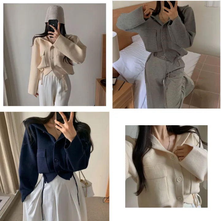 🔥강추핏🔥*신상/핏끝장나요!* 루즈핏 후드 스트링 포켓 크롭 후드 니트 가디건 자켓 봄가디건 겨울가디건 상세 이미지 1