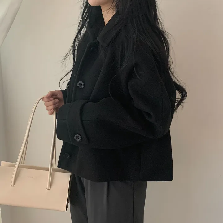 봄가을 크롭재킷 오버핏 아이보리 블랙 싱글버튼 숏코트 상세 이미지 47