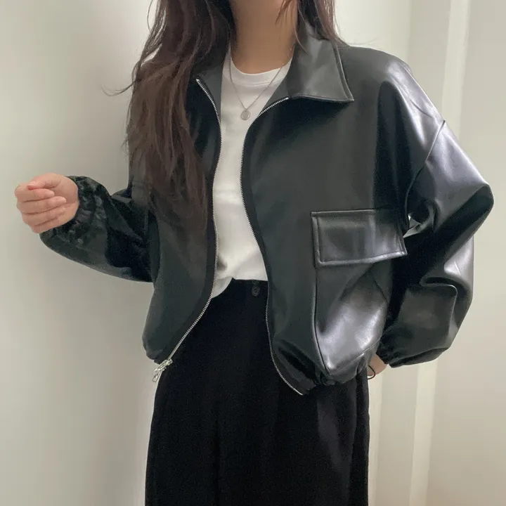 [투웨이/고퀄리티]레더 스트링 카라 크롭 라이더 숏자켓 3color 상세 이미지 20