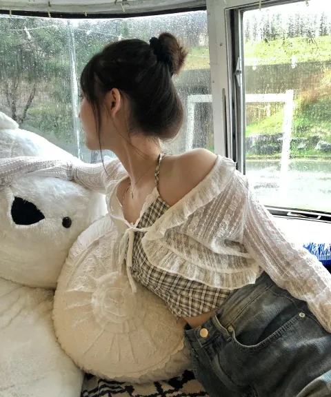 [문의폭주/ 8월 재입고🍀] FLOWER 레이스 시스루 리본 볼레로 가디건