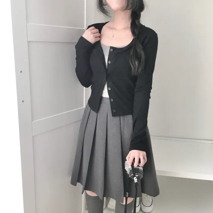[러블리/레이스🖤/슬림핏] 라운드 스퀘어 레이스 골지 가디건 상세 이미지 21