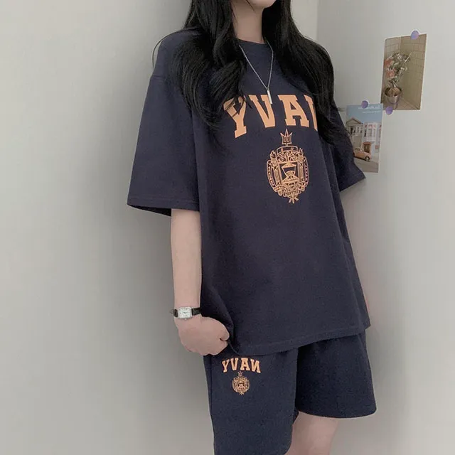 [여름세트템!] 네이비 레터링포인트 오버핏 반팔, 반바지세트 상세 이미지 8
