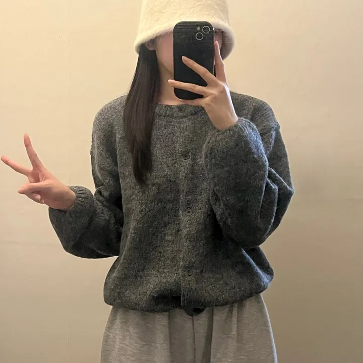 가을 알파카 라운드넥 아방 루즈핏 니트가디건 상세 이미지 19