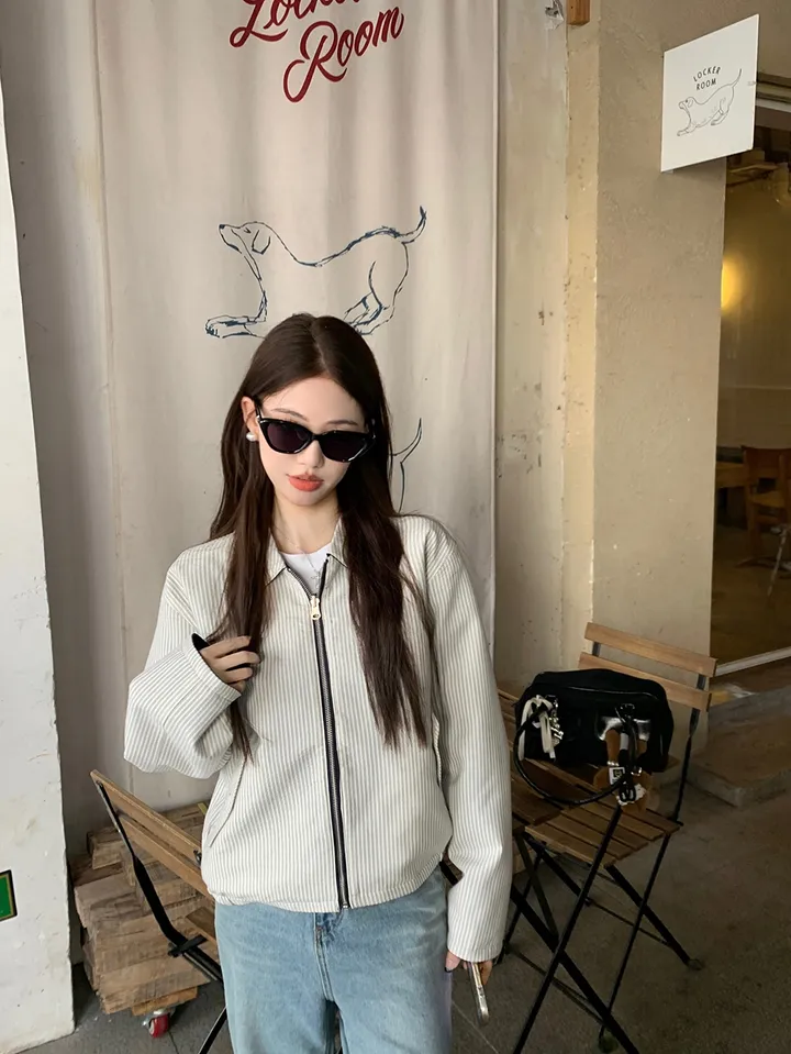 [봄신상💗/휘뚜루템]마브 리버시블 스트라이프 카라넥 집업 점퍼 자켓 상세 이미지 10