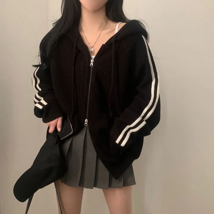 [투웨이!/저렴이XX] 펌킨 배색 라인 투웨이 오버핏 후드집업,니트가디건 - 4color 상세 이미지 38