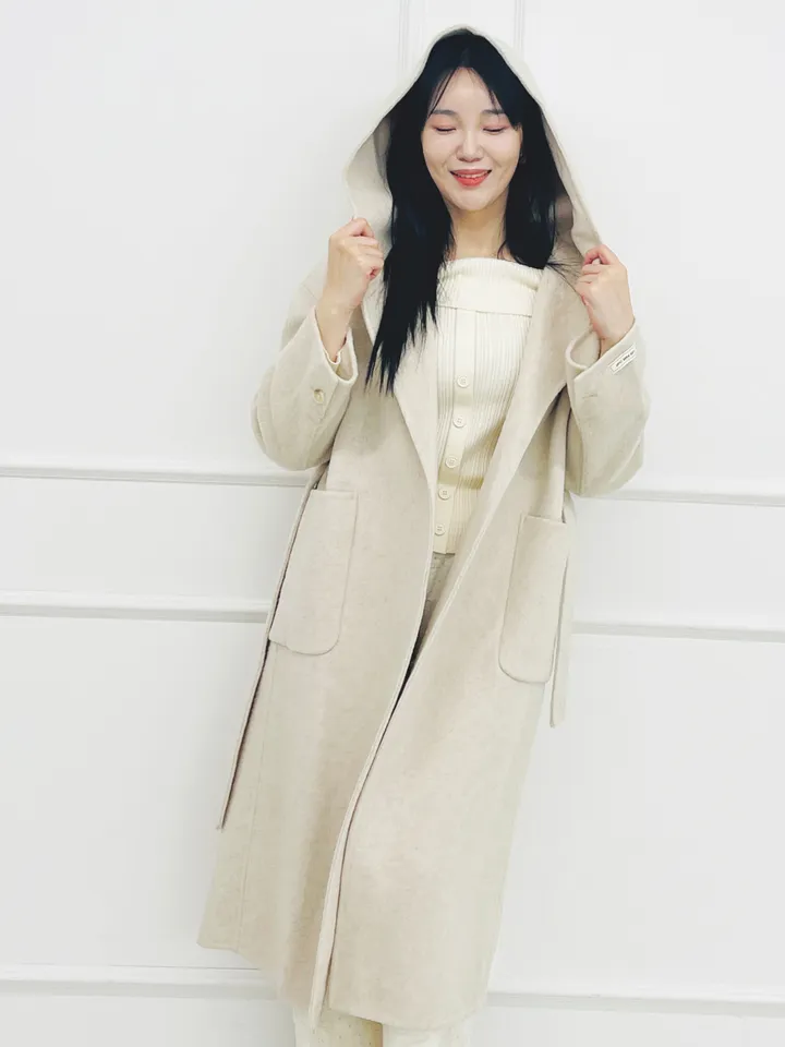 자체제작 원단부터 다른 핸드메이드 양모 후드코트 리얼빅사이즈, 가벼운코트,연말룩, 하객룩 110까지 상세 이미지 20