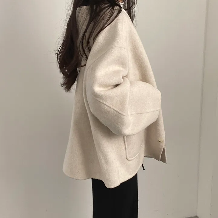 (껴입어도 넉넉한 사이즈) 오버핏 울 핸드메이드 후드 하프코트 상세 이미지 16