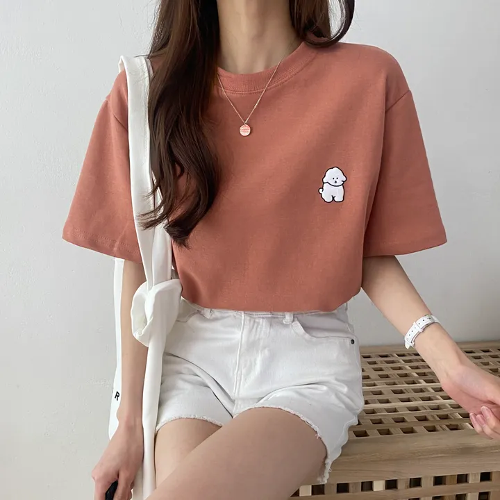 [묶음 할인/꾸안꾸] 귀여운 흰둥이 패치 반팔티 5color 상세 이미지 20