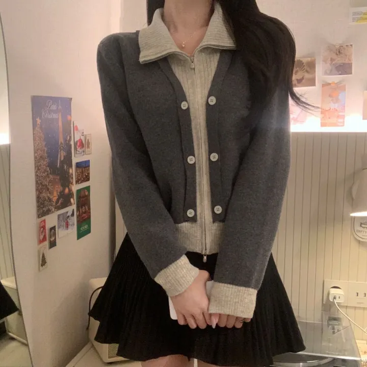 봄신상 레이어드 집업카라배색가디건 상세 이미지 16