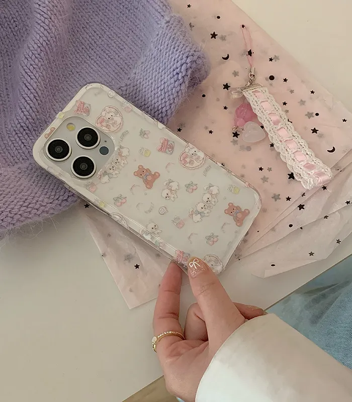 [스트랩set] 아기동물들 아이폰케이스 귀여운 고양이 베어 곰 스트랩 줄 키링 봄 보라 핸드폰 그라데이션 케이스 12 13 11 14 15 프로 맥스 상세 이미지 13