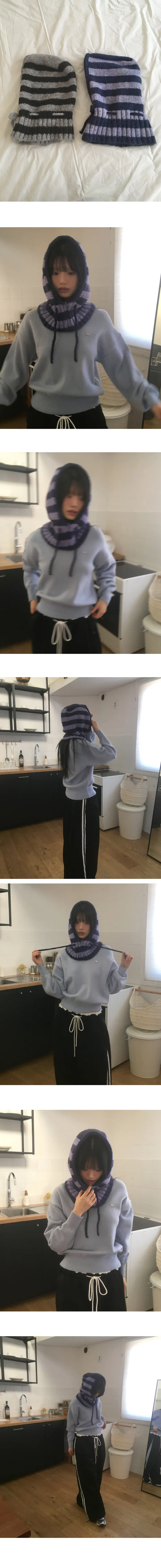 너빈 스트라이프 니트 바라클라바 모자 상세 이미지 7