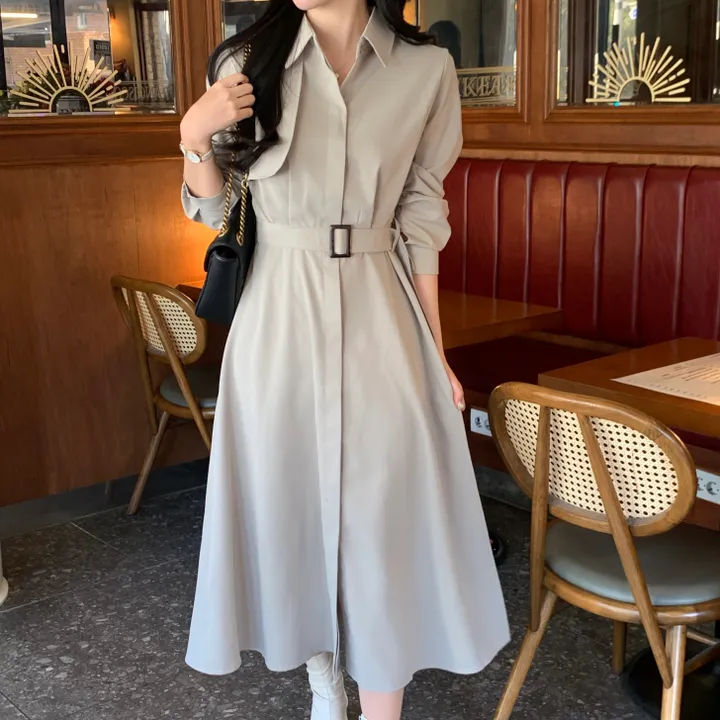 ★ChicLine★ ロネビル配色カラー ツイードワンピース 配色ライン ラウンドネック ツイードワンピース 2色 S～XXL