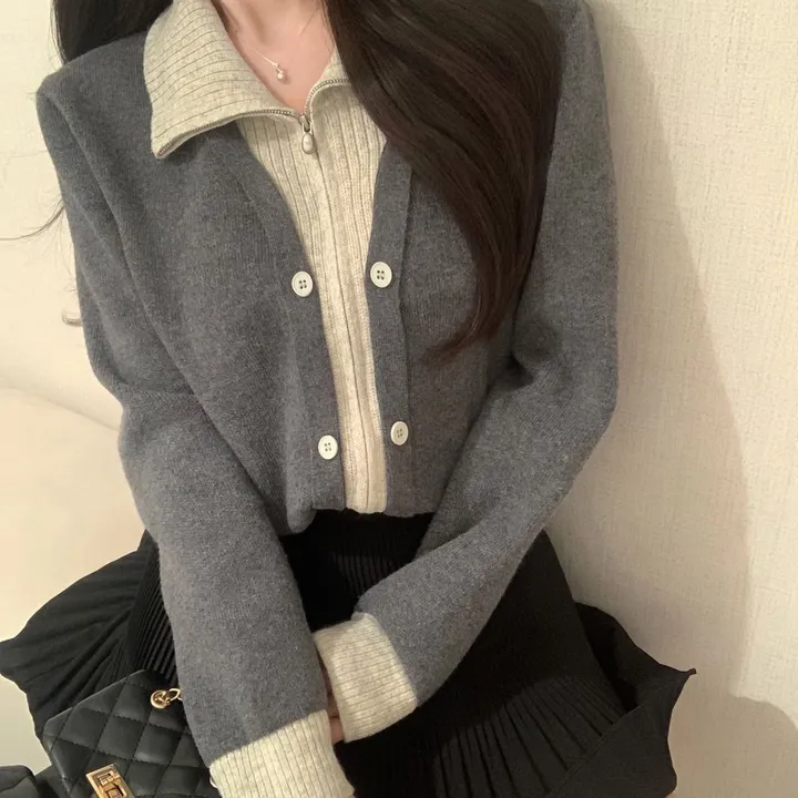 봄신상 레이어드 집업카라배색가디건 상세 이미지 21