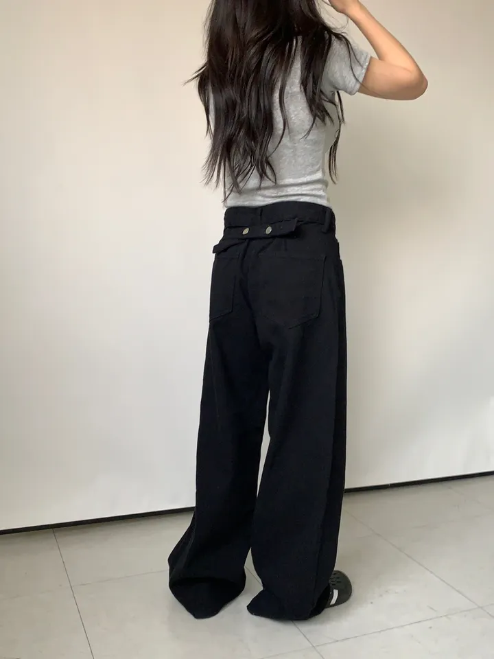 백 포인트 비조 3버튼 조절 세미 와이드 팬츠 상세 이미지 4