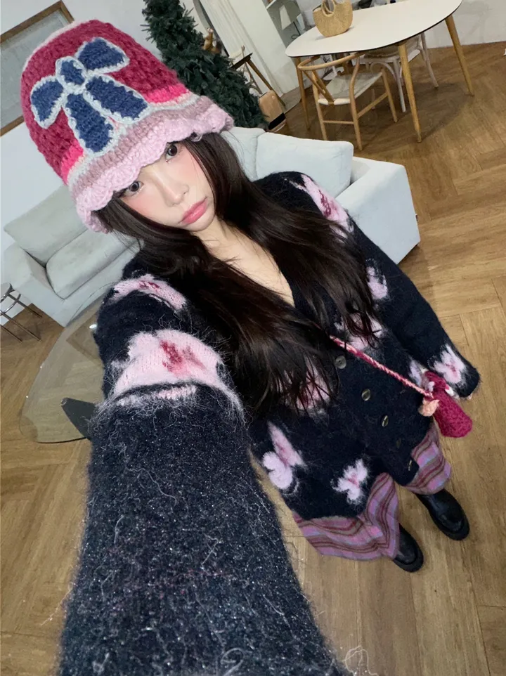 핫핑크 니트 플라워 벙거지 상세 이미지 29
