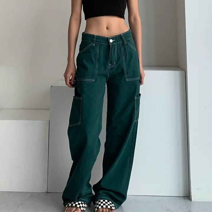 oao] Stitched green cargo pants - 에이블리 스토어