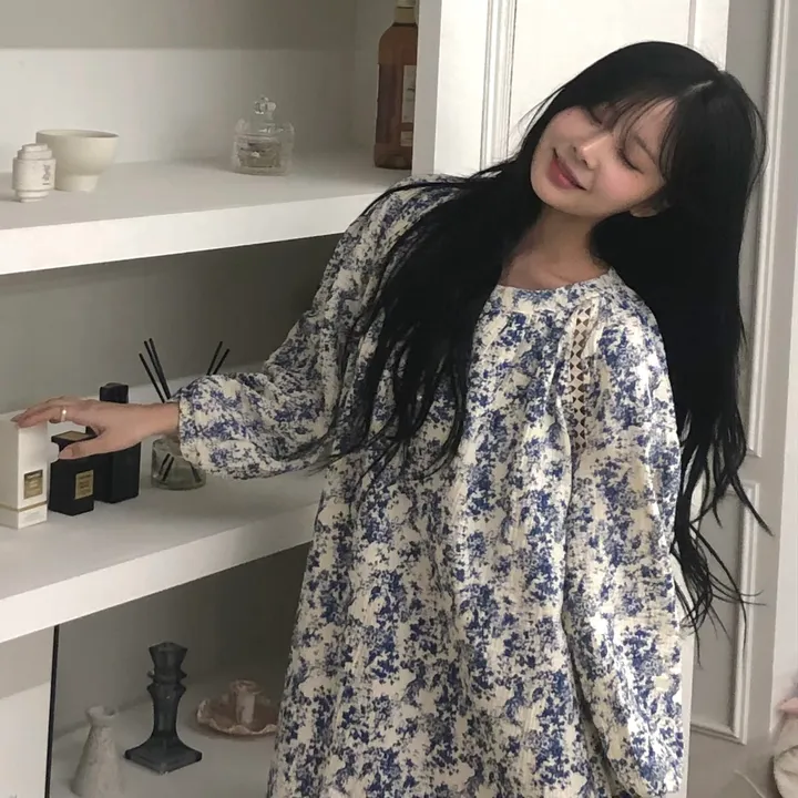 [❤️당일/55~88❤️] 플라워 원피스잠옷 요루면 홈웨어  공주풍 롱드레스 상세 이미지 2