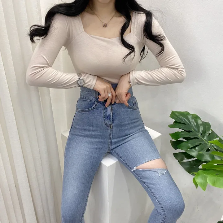 🚀당일발송🚀[묶음할인/기본템] 봄 가을 알프 셀리 스퀘어넥 긴팔 티셔츠 이너티 상세 이미지 15