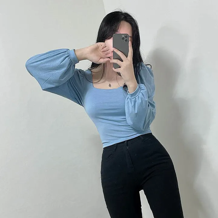 [속옷비침X!묶음할인]여리글램 퍼프 모어 스퀘어 반크롭 긴팔T 4col 상세 이미지 25