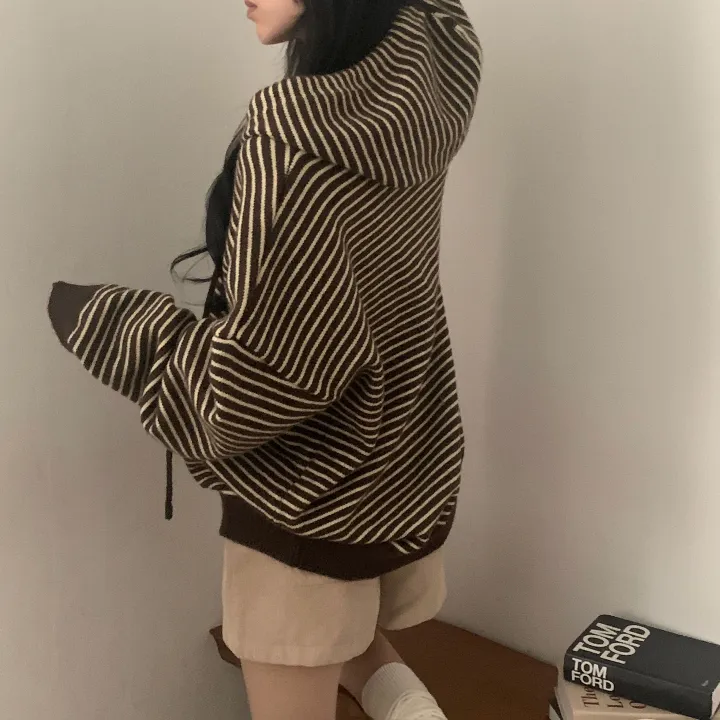 Made [투웨이,도톰] 빔블 루즈핏 스트라이프 후드 니트 집업, 가디건 - 4color 상세 이미지 24