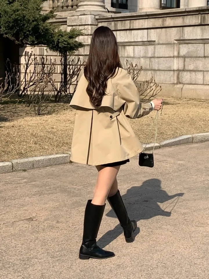 [*주문폭주!!/당일발송*] 파리 트렌치 케이프 하프코트 트렌치코트 트렌치하프 하프트렌치 코트 봄아우터 봄트렌치 절개트렌치 (1color) 상세 이미지 1