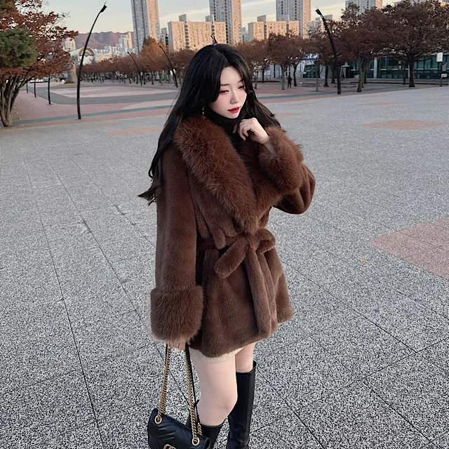 [BEST/최저가] *진짜예뻐요* 밍크 카라 퍼 하프코트 벨트 세트 4color/ 고퀄 실물보장 완전강추 클로징가능 상세 이미지 4
