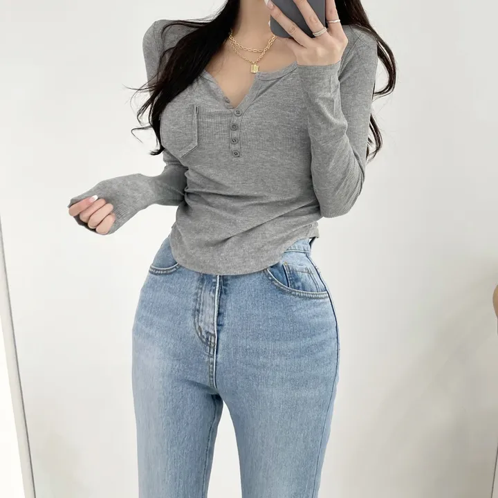 *홀리단독*만장돌파![몸매보정/핏깡패] 밑단라운드 슬림 골지 브이티 골지티 슬림티 상세 이미지 15