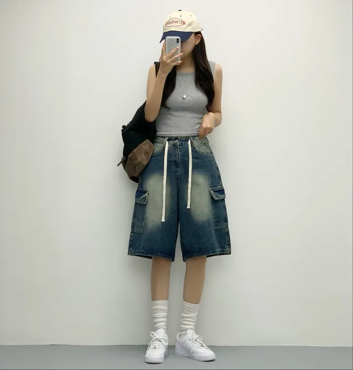 [인생버뮤다/~XL/5부기장] 버블 빈티지 워싱스트링 카고 버뮤다팬츠 5부 데님팬츠 청반바지 숏팬츠 여름팬츠 선데이이브닝 상세 이미지 32