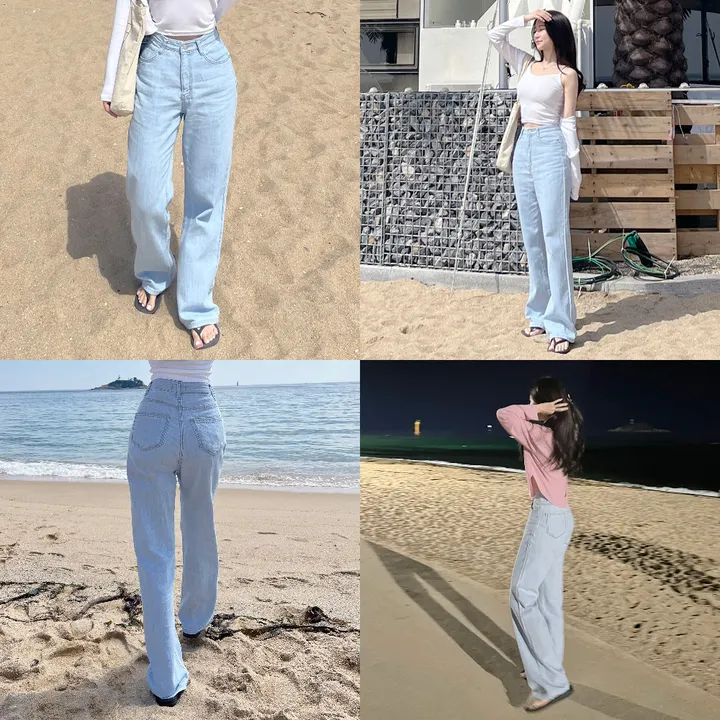 [자체제작/허리쏘옥/기본,롱ver] 후들후들 얇은 썸머 연청 와이드 데님 여름 청바지 롱팬츠 상세 이미지 3