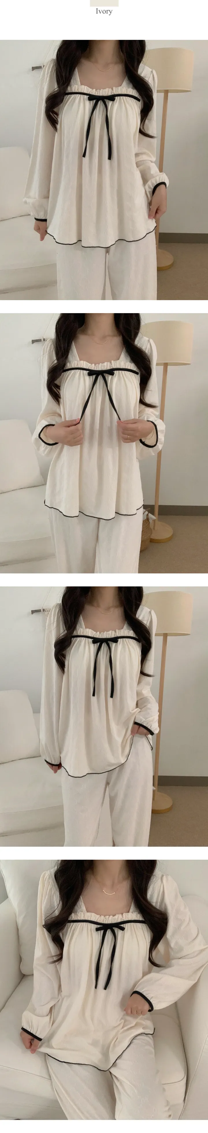 [부분당일] [릴스핫템] 로망 브라캡 긴팔 긴바지 잠옷 세트 3color 2size 상세 이미지 6