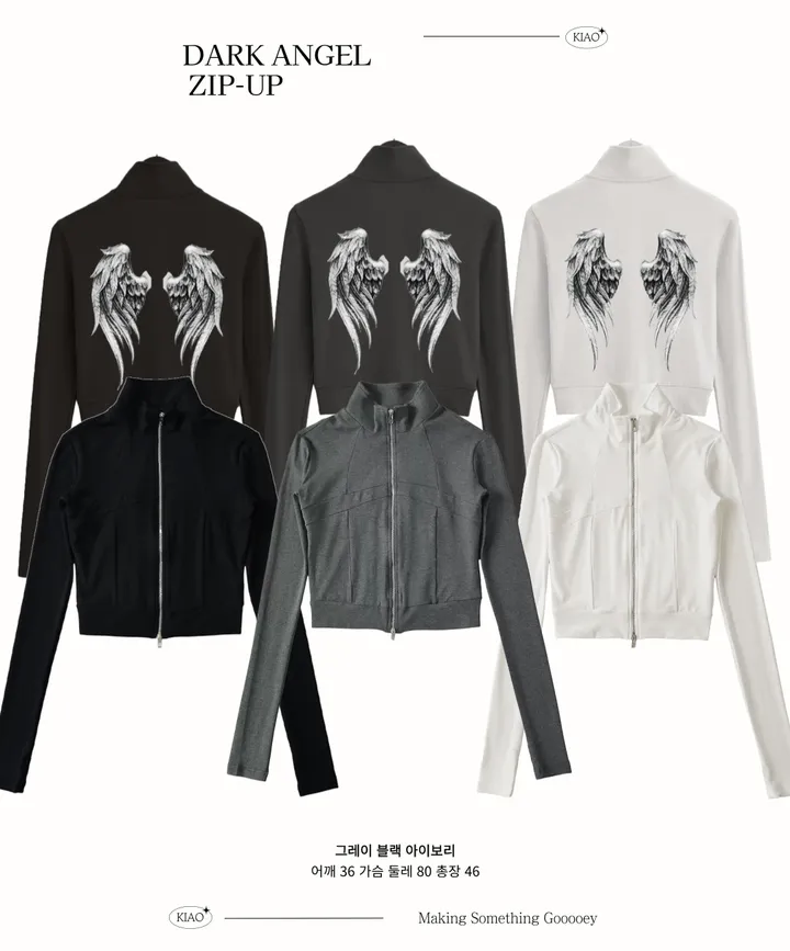 made / -3kg 핏보장 ˚˖𓍢ִ໋🦢˚ DARK ANGEL ZIP-UP y2k 프린팅 빈티지 그런지 아메카지 워머 슬림핏 글램 크롭 집업 점퍼 자켓 상세 이미지 2