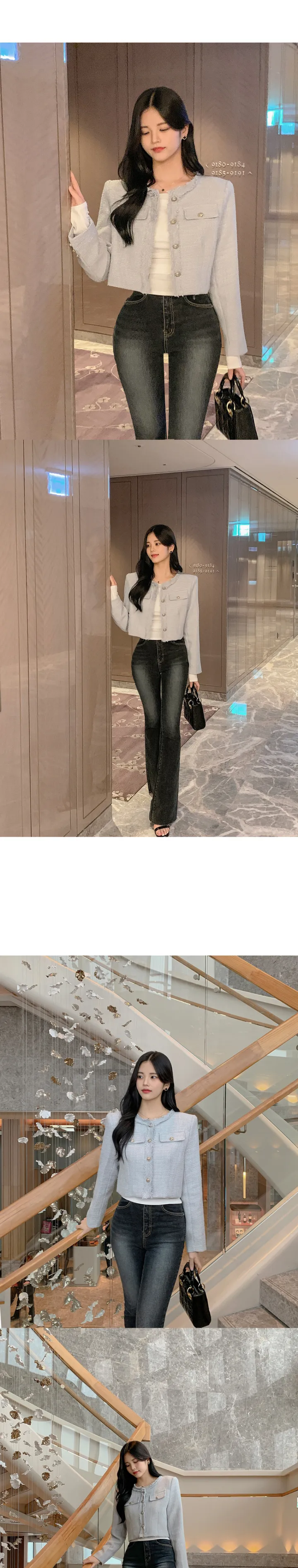 [갓성비❤️/화사한 봄 자켓으로 제격!] 매니아 노카라 컷팅 디테일 버튼 포켓 세미크롭 봄 트위드 자켓 상세 이미지 12