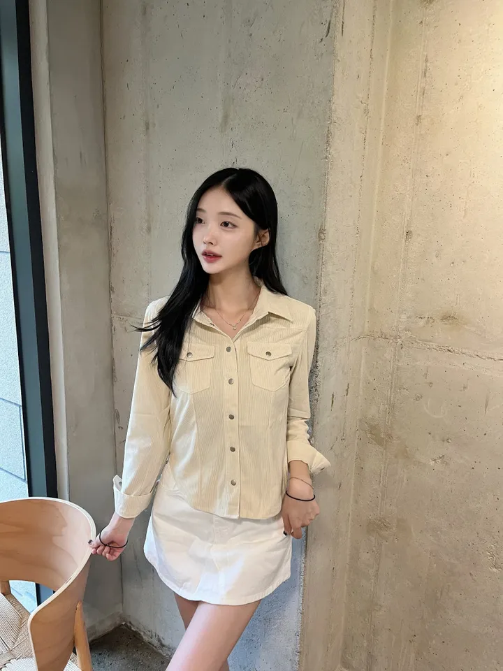 *당일발송!*[세련미🤎/봄셔츠] 코듀로이 골덴 셔츠 남방 카라 자켓 3colors 세미 크롭 슬림핏 (봄자켓/겨울자켓/가을자켓/코듀로이셔츠/빈티지/유니크/겨울셔츠) 상세 이미지 16