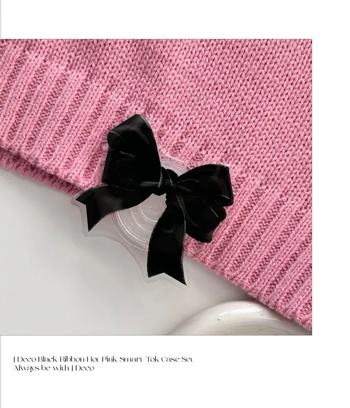 🎀[당일발송] 블랙 리본 스마트톡 핑크 아이폰 케이스 세트 상세 이미지 5