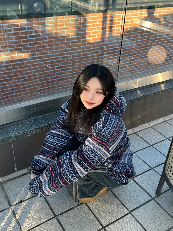 *❄️커플룩강추*[빈티지/유니크]스노우 패턴 투웨이 후드 후리스 집업 (3color) 상세 이미지 5