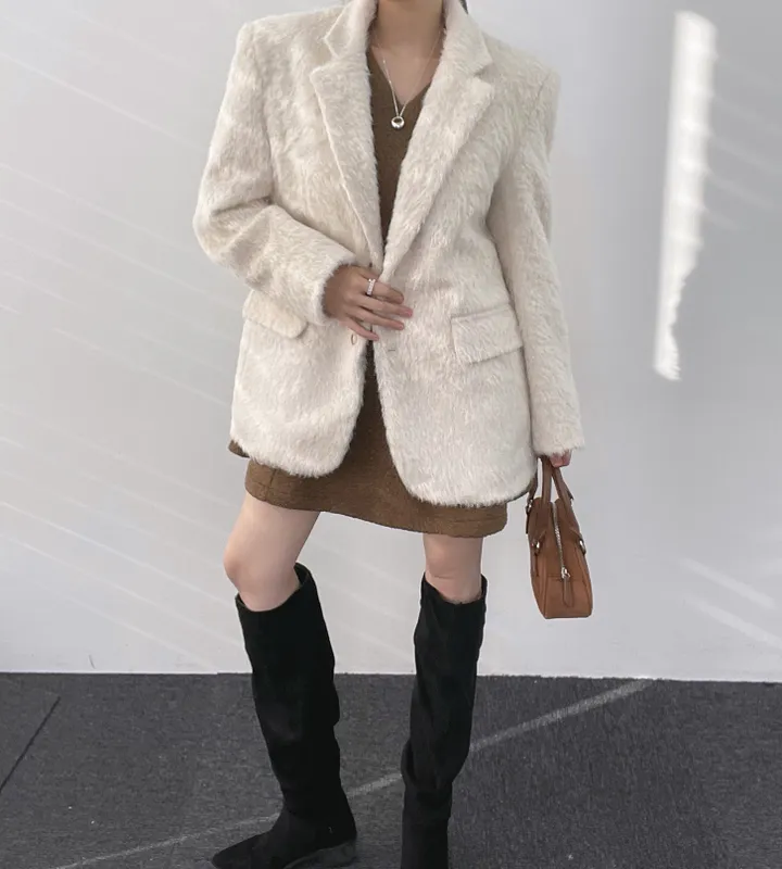 *부들소재* 모헤어 자켓 퍼자켓 겨울 코트 연말룩 하객룩 모헤어자켓 모헤어코트 퍼자켓 하프자켓 하프코트 울코트 루즈핏 오버핏 크리스마스 상세 이미지 21