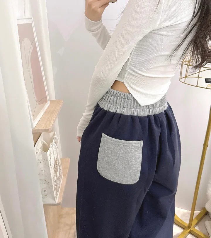 *2way [주머니배색 포인트!] 패트 배색 밴딩 힙 와이드 롱 트레이닝팬츠 롱팬츠 - 4color 상세 이미지 18
