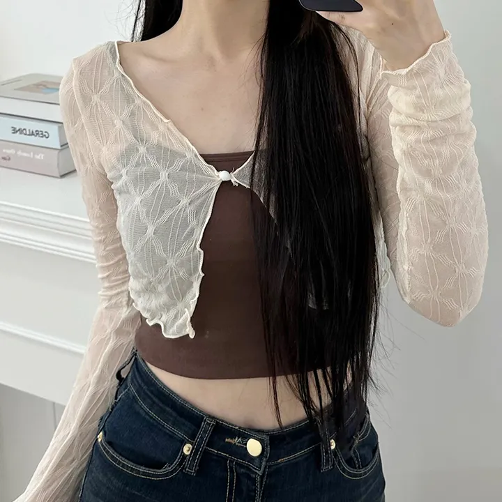 [살안타템/주문폭주] 다이아 시스루 크롭 물결 가디건 상세 이미지 12