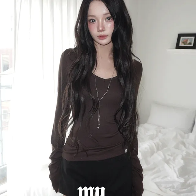 MOMU [MADE🖤/2사이즈] 소매 셔링 여리핏 데일리 딥유브 티셔츠-5color