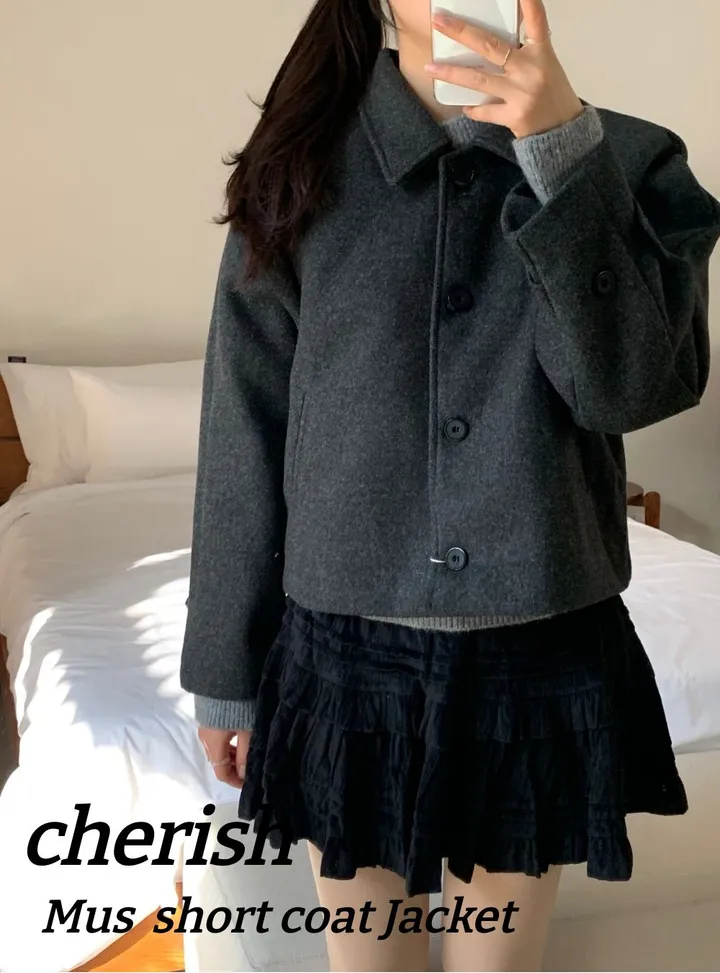 [아방루즈핏/💞러블리] 머스 카라 숏 코트 자켓 모직코트 상세 이미지 4