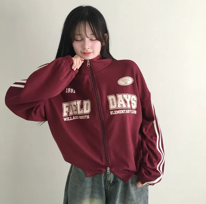 문의폭주!![핏보장🖤/왕오버핏!] 플로어 빈티지 프린팅 레터링 두줄 라인 배색 카라 투웨이 트랙 집업 남녀공용 커플아우터 빅사이즈 상세 이미지 14