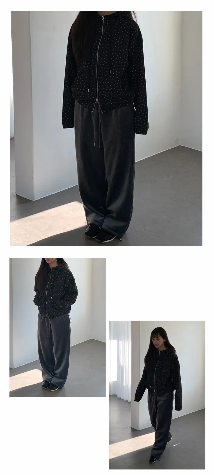 브랜드공장) 도트 데님 하이넥 후드집업 상세 이미지 4