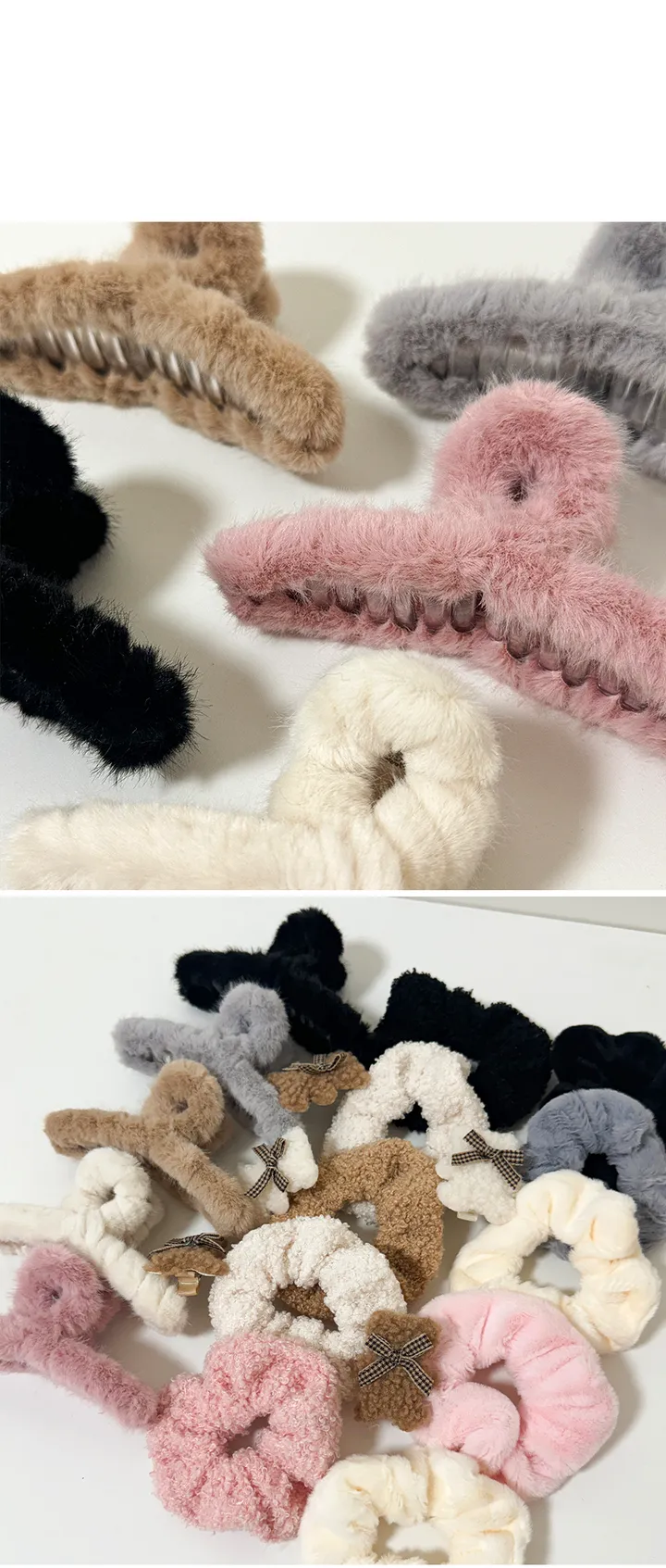 [5개세트🎁당일❤️] 14cm 빅사이즈 부드러운 밍크 가을 겨울 퍼 털 집게핀 헤어 선물세트 gift 크리스마스 집게핀 곱창끈 자체제작 헤어세트 스크런치 반묶음 헤어집게 헤어곱창 상세 이미지 27