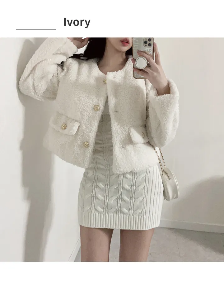 블랙입고 [누빔안감] 베릴 도톰 양털 트위드 노카라 숏자켓 (하객룩,연말룩/3color) 상세 이미지 5