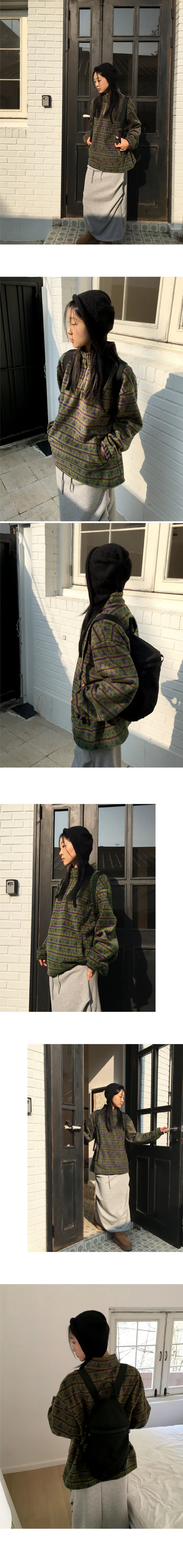 [컬러추가💙] 볼르 노르딕 패턴 후리스 하프 집업 상세 이미지 5