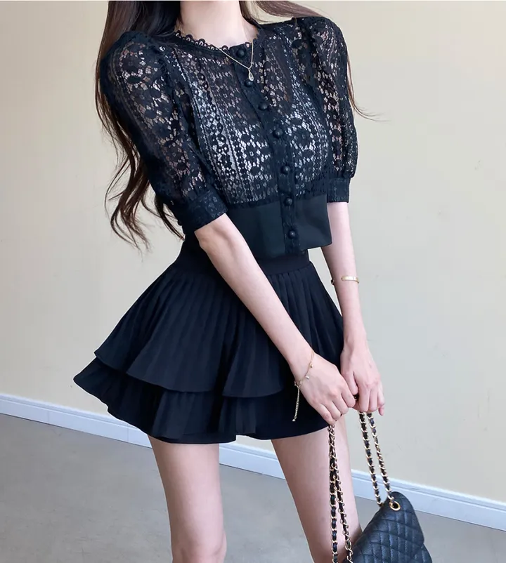 퍼프 레이스 자수 시스루 가디건 상세 이미지 18