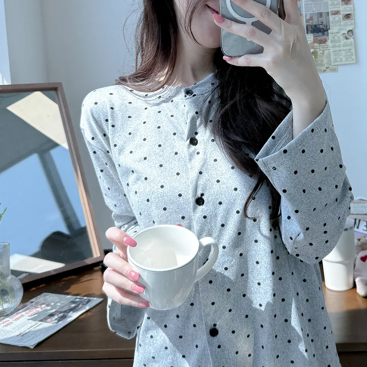 그레이 도트 땡땡이 가디건 긴팔 봄 여름 간절기 파자마 잠옷 세트 #B.Night 촬영용잠옷/공주잠옷/생일선물/유튜브 #8232 상세 이미지 13