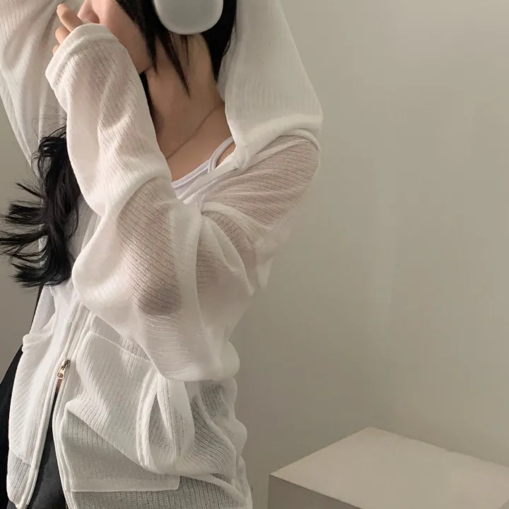 [여름아우터!/은은한비침] 한여름까지 필요한 투웨이 시스루 니트 후드집업,점퍼 - 5color 상세 이미지 9